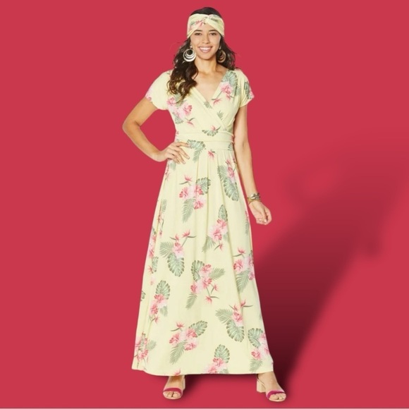 IMAN Boho Chic Tropical Floral Maxi Dress Size Large - Picture 3 of 16